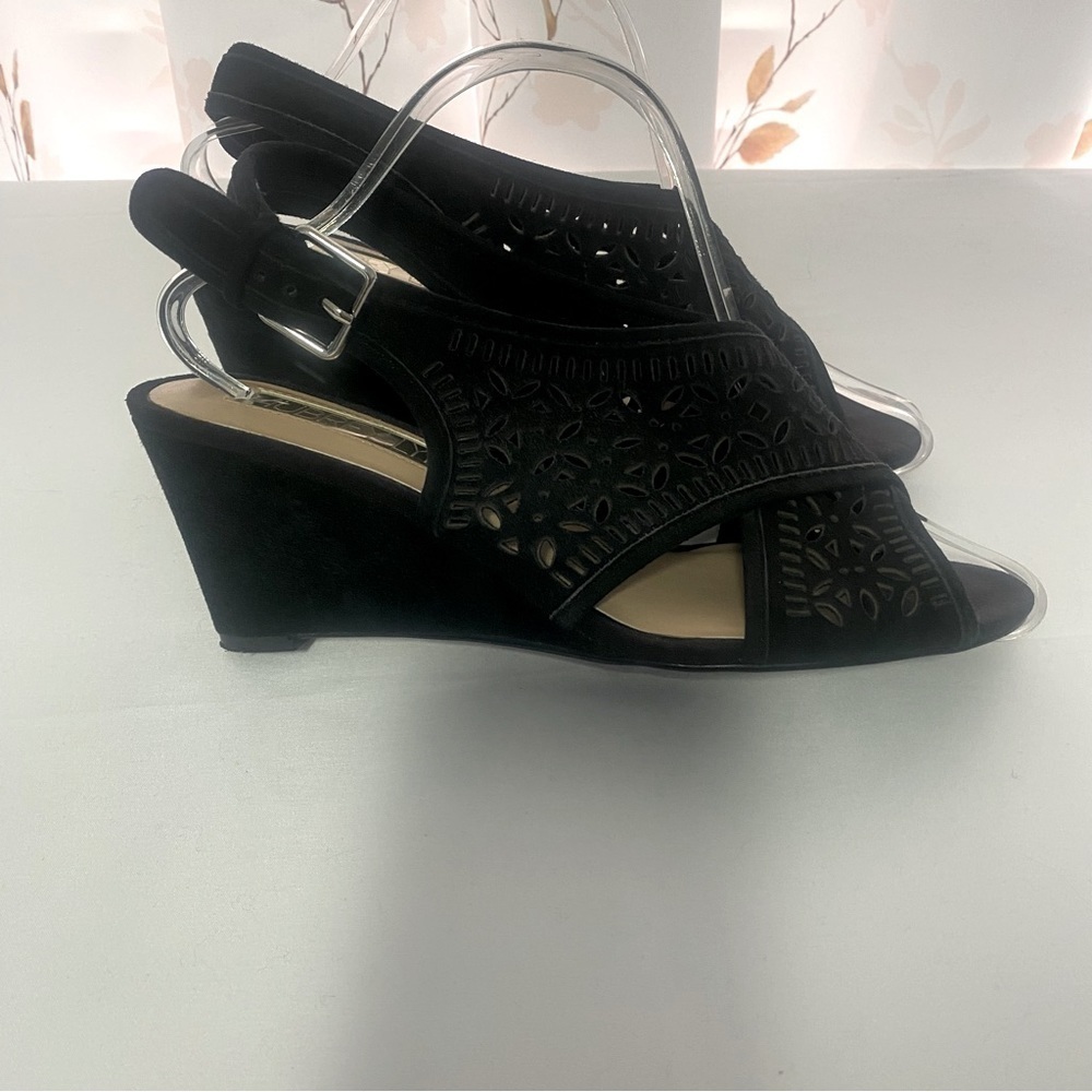 Aubrey Lynn “Veronica”, Slip On Wedge, Open Toe Shoe, Size 7.5M